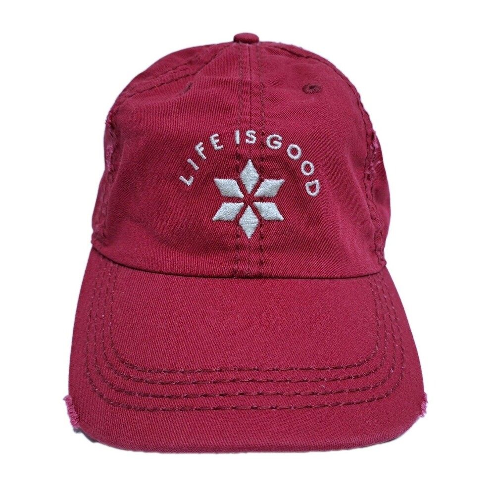 LIFE IS GOOD Star Snowflake Red Distressed Adjustable Unisex Hat Cap